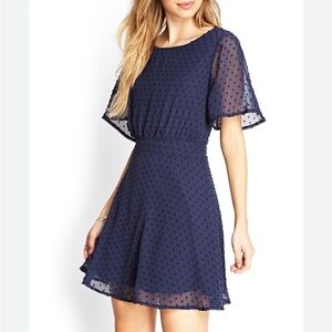 Forever 21 Blue Swiss Dot Skater Dress – Size Small Flowy & Feminine